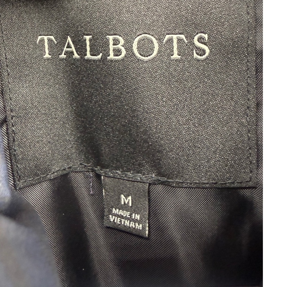 Talbots Womens Medium Black Watch Plaid Down Puffer Vest Navy Green Cinched Back - Picture 4 of 6
